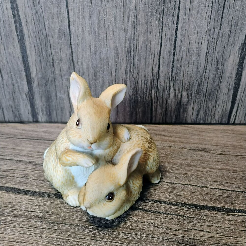 Vintage Homco Bunnies Rabbits Figurine, Brown Porcelain 1455 Easter Decor Gift - Picture 3 of 7